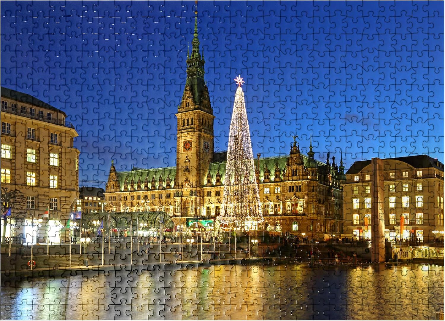 MyPuzzle Small Alster with Christmas Tree and City Hall, Hamburg, Germany - Premium 500 Piece Jigsaw Puzzle for Adults