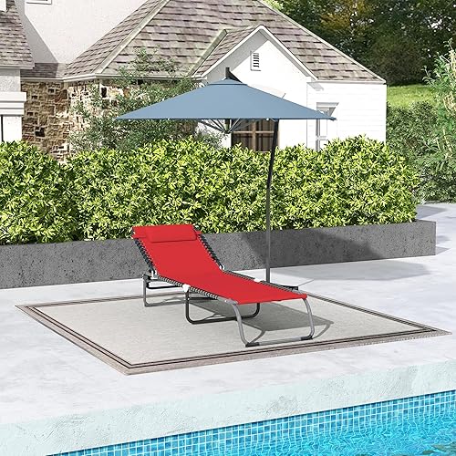 Miniatura 7 de Outsunny Tumbona plegable, silla de bronceado para patio, tumbona para exteriores con respaldo reclinable de 4 posiciones, asiento de malla