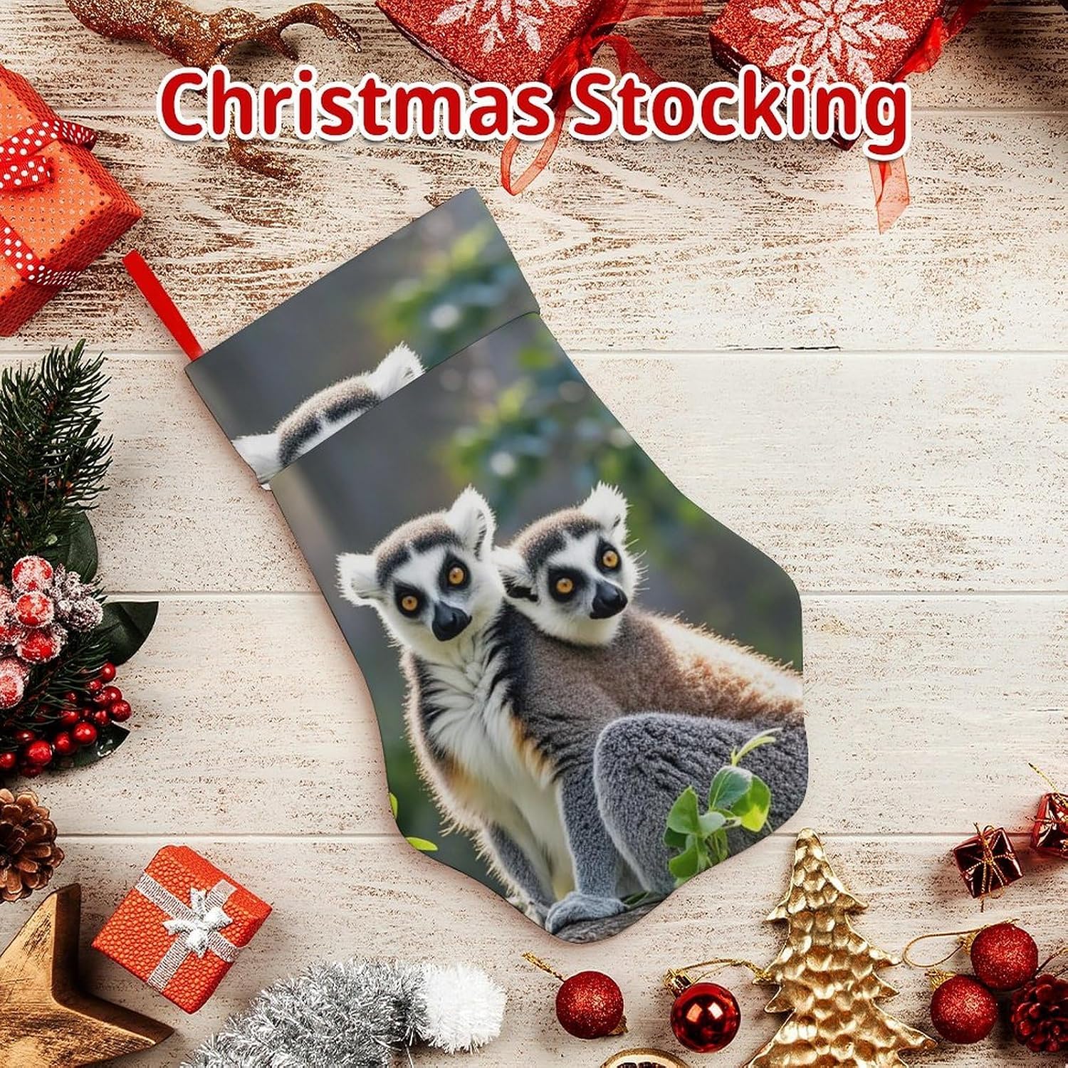 Ringtailed Lemur Paw Shape Stocking Cute Candy Gift Toy Sock Personalized Dog Paw Christmas Stocking Xmas Hanging Stockings Holiday Decorations Stockings image 4