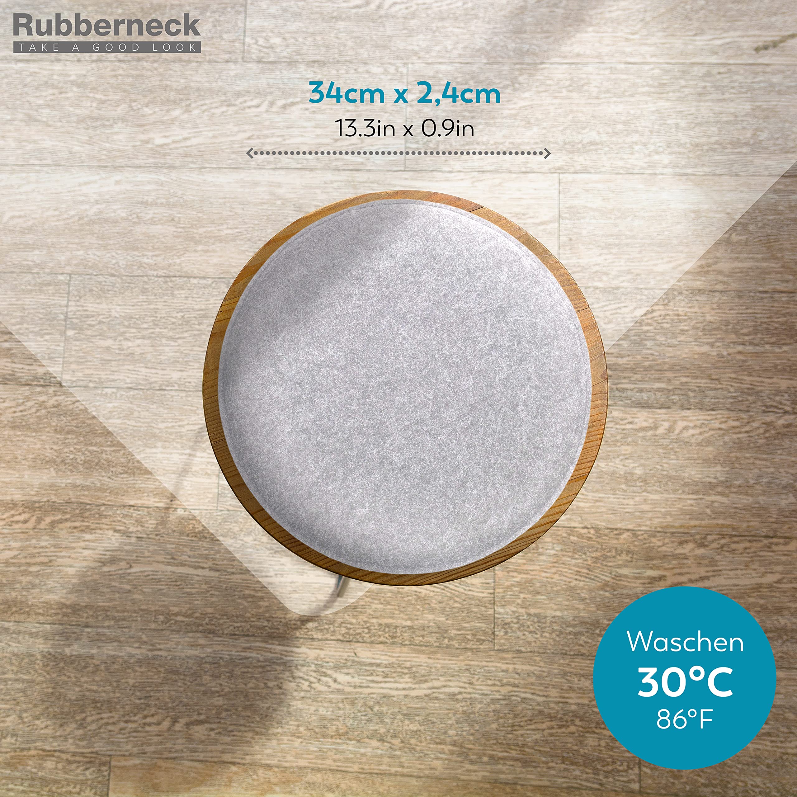 Rubberneck Set di 4 cuscini per seida in feltro antiscivolo, rotondi, extra spessi, grigio chiaro