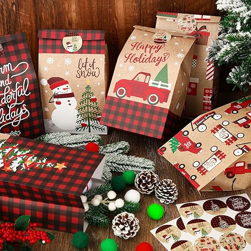 Miniatura 6 de Whaline Bolsas de recuerdo de fiesta de Navidad bolsas rústicas de Navidad a cuadros bolsas de regalo para árbol de Navidad camión muñeco de nieve