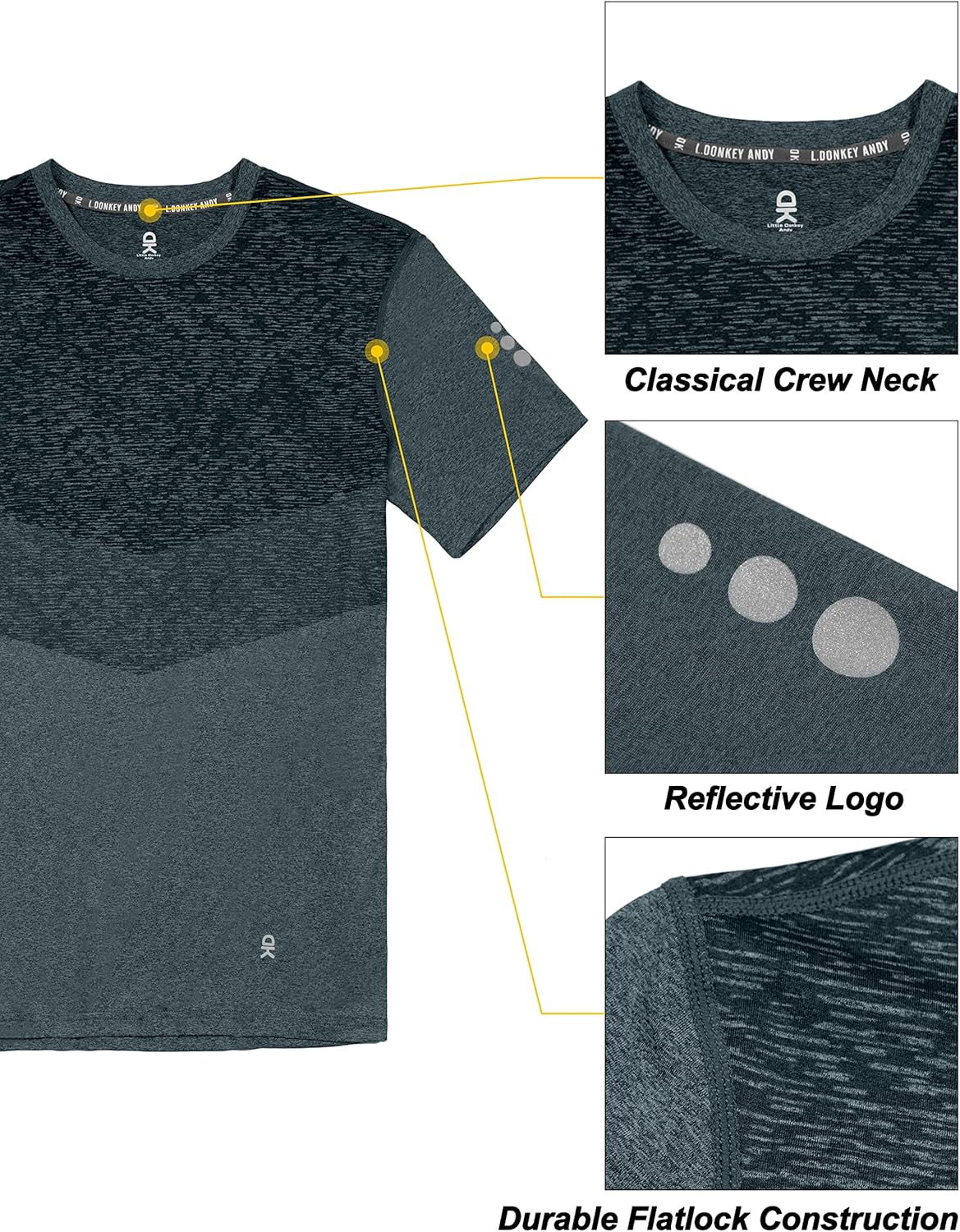 Little Donkey Andy Men's Quick Dry Sweat Wicking Stretch Short Sleeve T-Shirt UV Protection Workout Running Hiking Tee