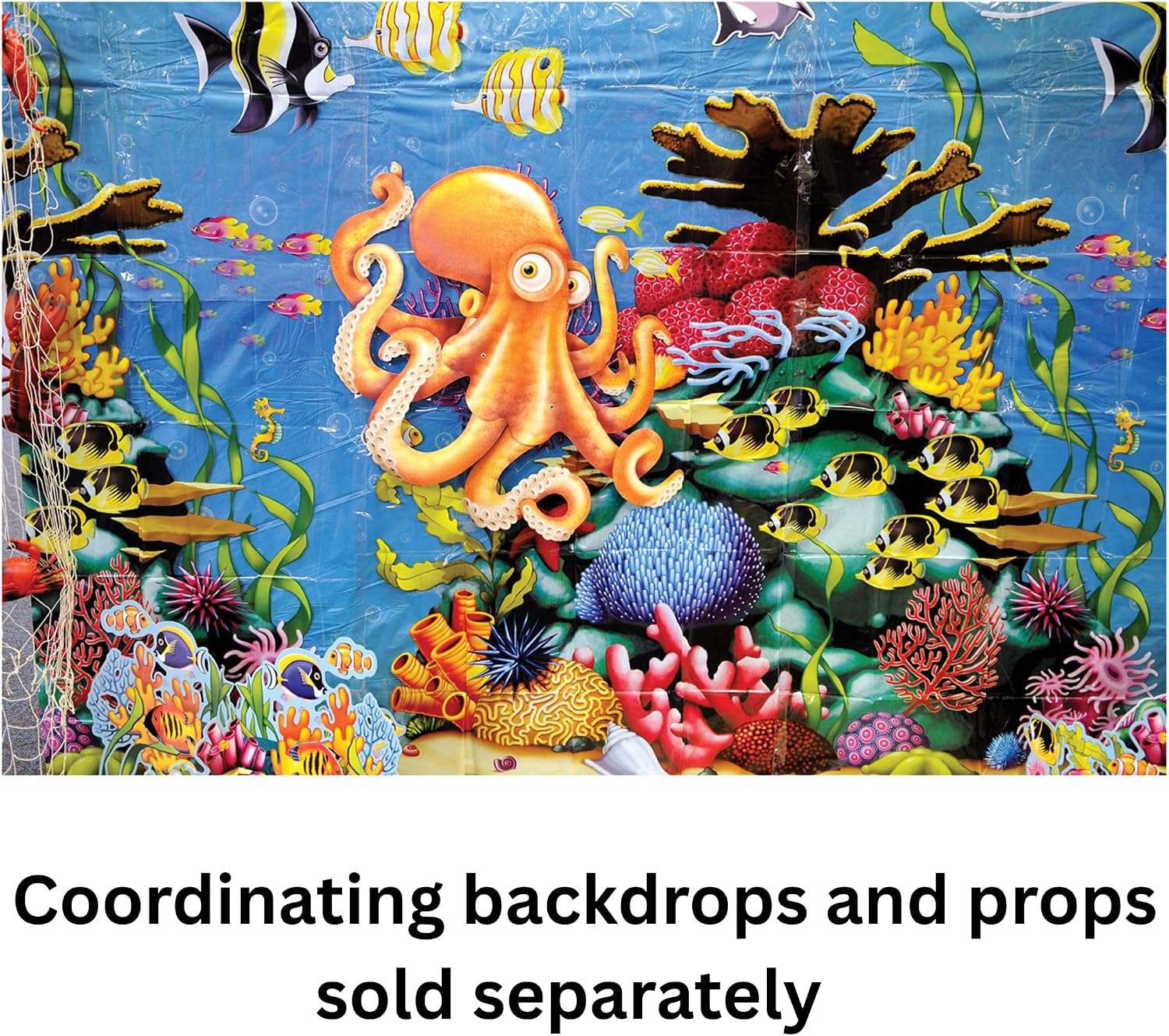 Beistle Coral Reef Wall Decoration Props – 2 Undersea Ocean Scene Photo Backdrop Kits, Tropical Luau Party Background, Thin Plastic Wall Display Sheets Left Right Design Set, 5 Ft 3 In X 5 Ft 3 In