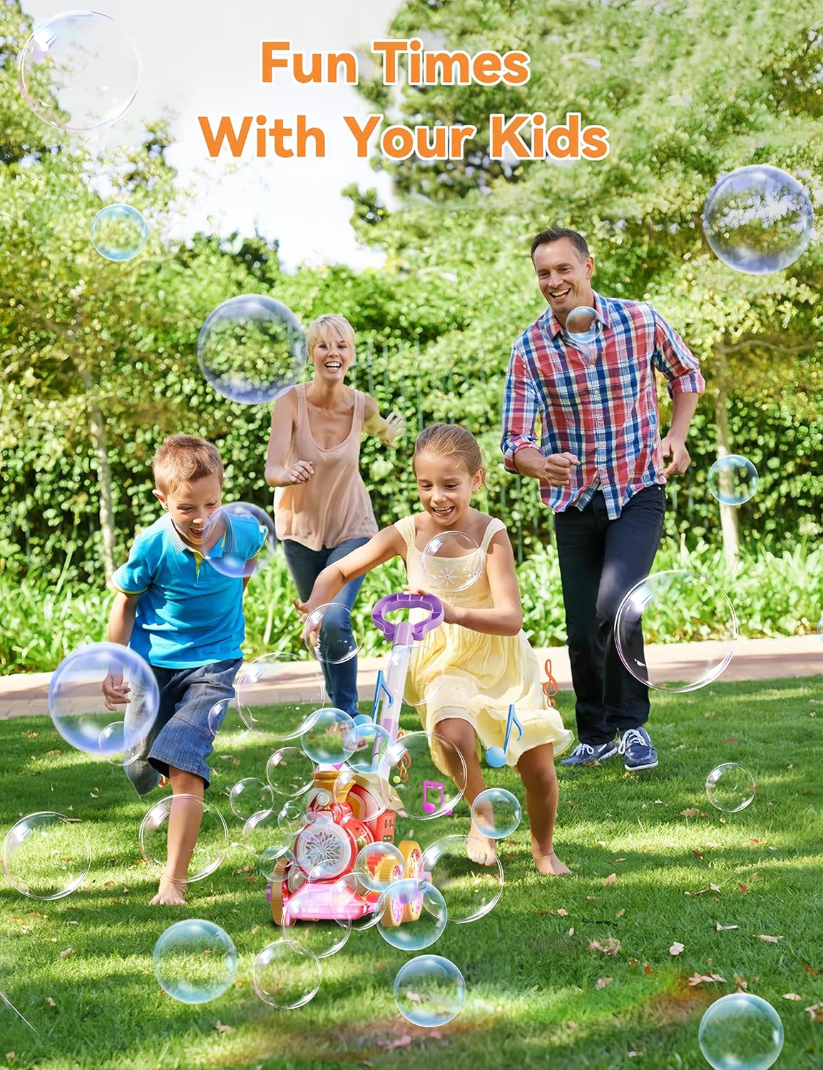 Bubble Machine,Bubble Blower Maker,Bubble Lawn Mower for Toddlers,Bubble Music Train with Light,Summer Outdoor Push Backyard Toys for 1-8 Ages,Christmas Birthday Gifts for Preschool Boys Girls (Red)