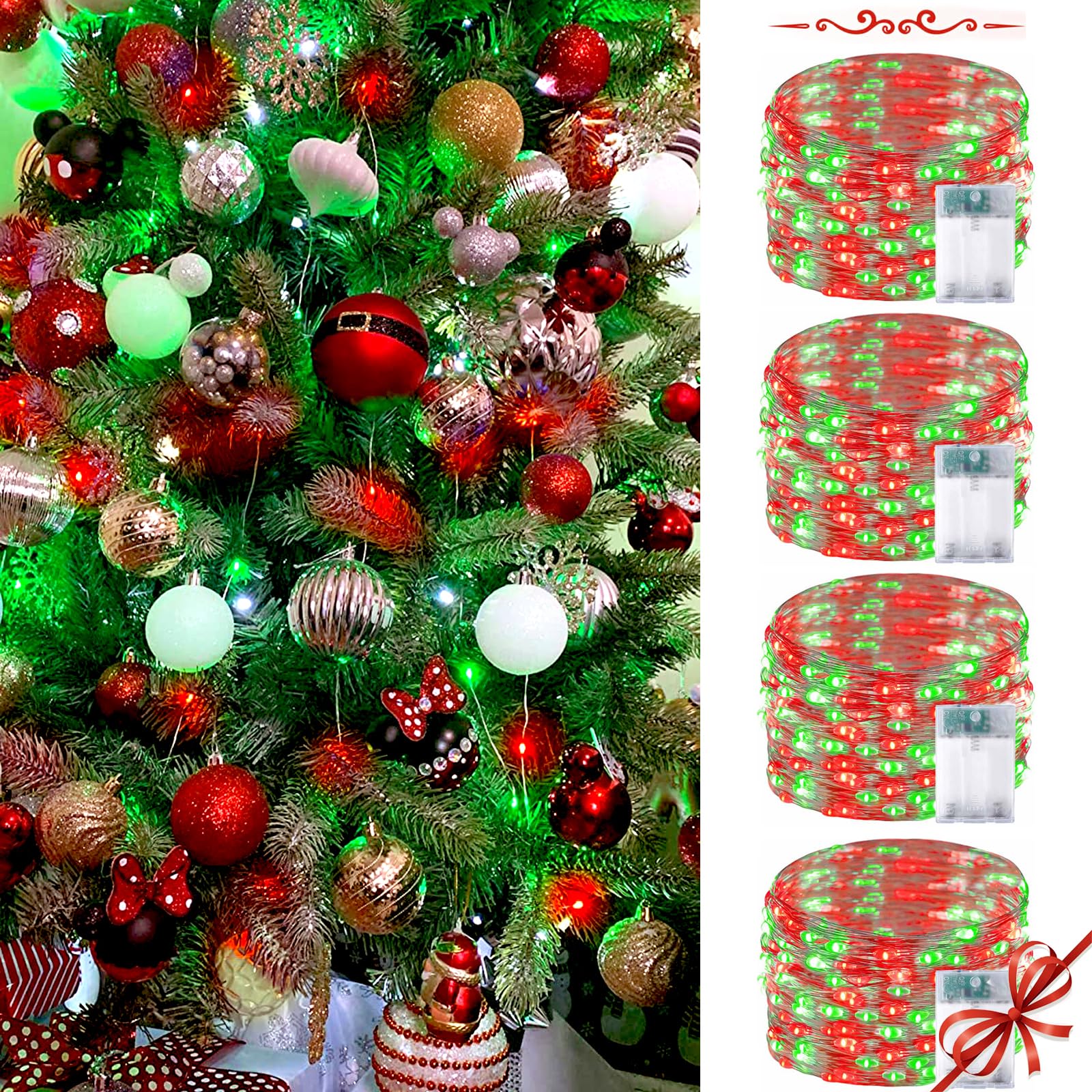 Red Green String Snapklik.com : 4 Pack Red And Green Christmas String Lights, Each 20FT ...