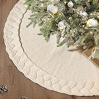 Vista 14 de NIBESSER Falda blanca para árbol de Navidad, falda de árbol de piel sintética de 48 pulgadas, alfombra de árbol de lentejuelas con plumas doradas