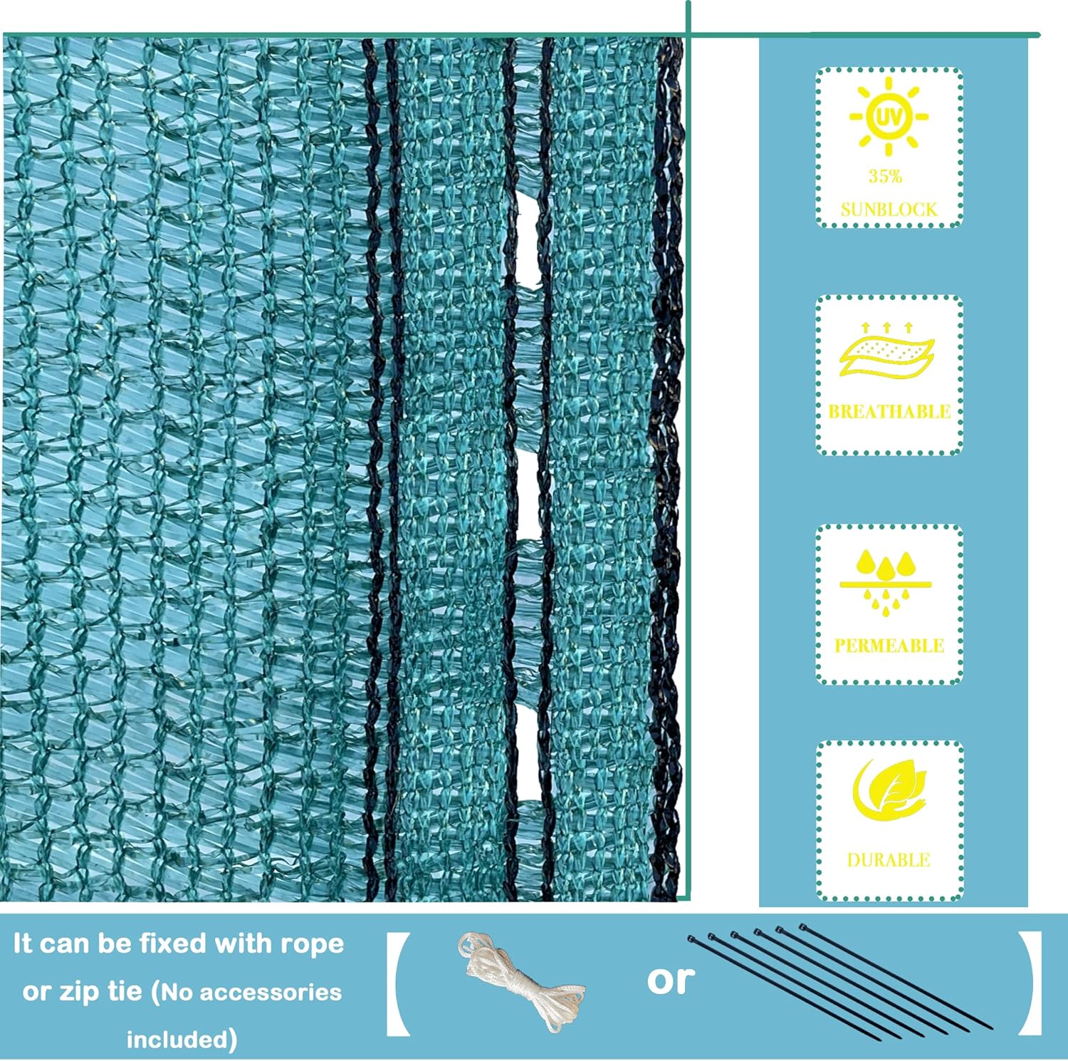 35% DIY Privacy Screen Sun Shade Mesh Windscreen Cloth for Backyard, Patio, Balcony, Garden, Railing, Fence - Green (10' x 50')