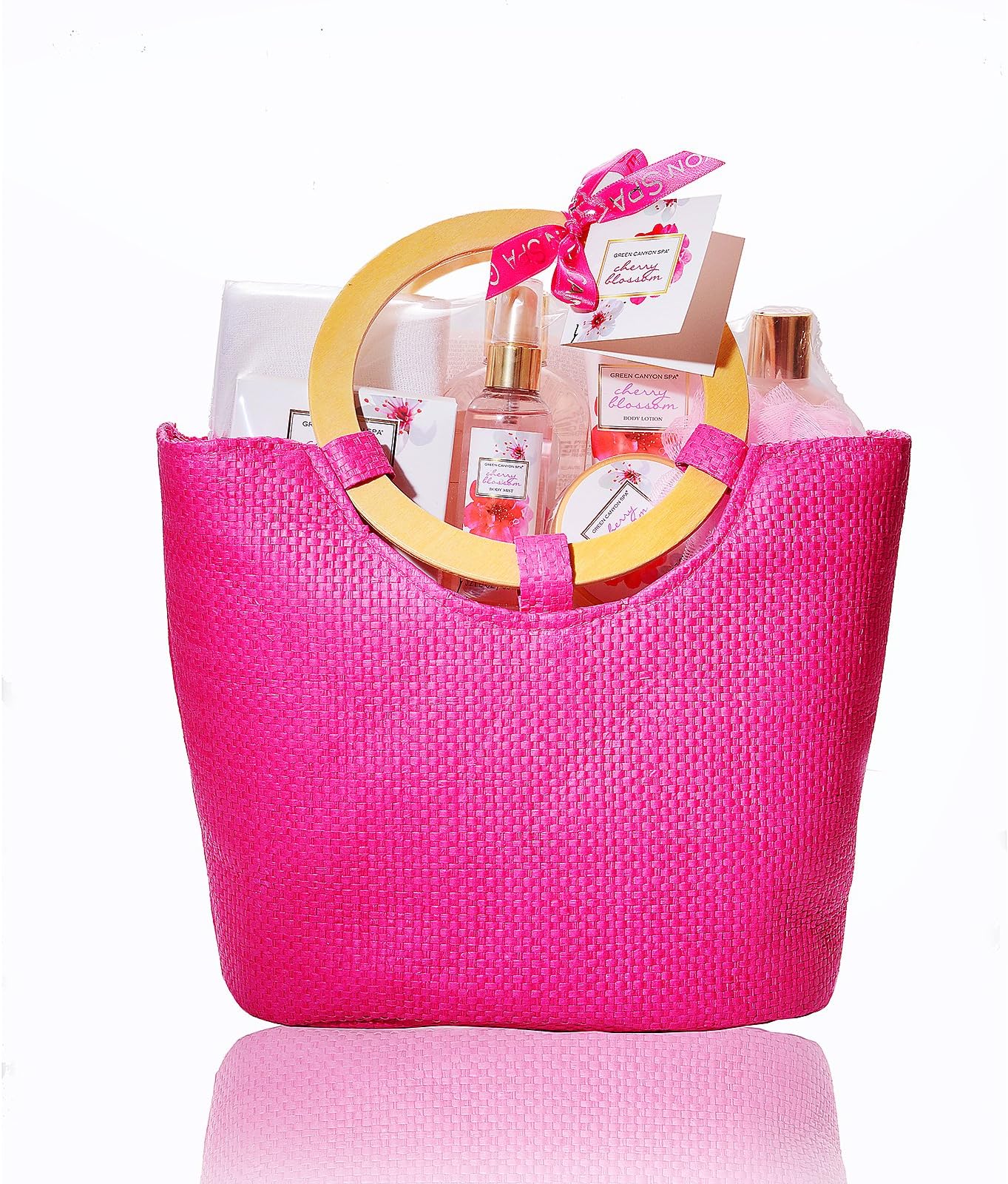 Gift Baskets for Women in Cherry Blossom, No.1 Mothers Day Gift Ideas for Her, 10 Pcs Premium Bath and Body Gifts Sets in Pink Tote Bag, Best Gifts for Anniversary, Birthday, Wedding, Baby Shower