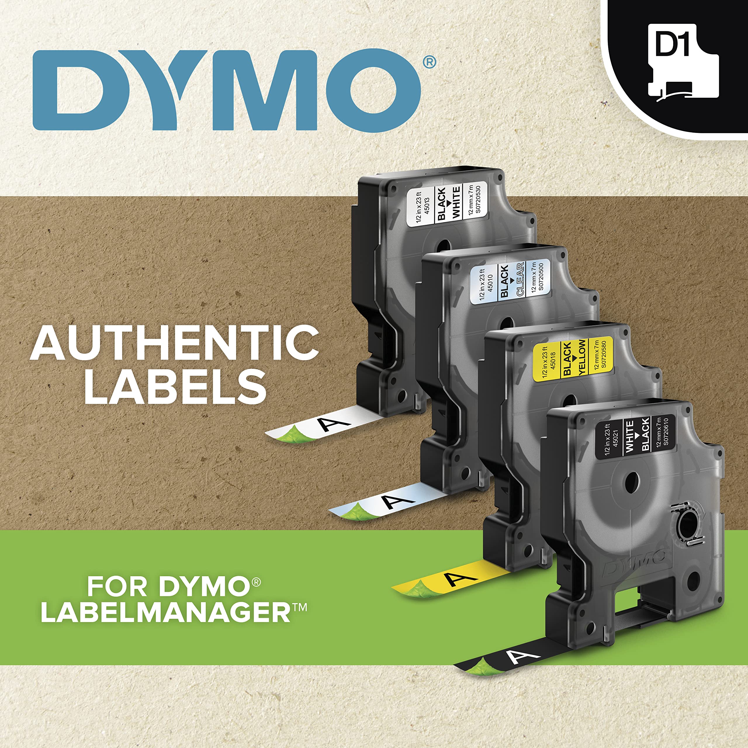 DYMO Original D1 Hochleistungs-Etikettenband | schwarz auf weiß | 12 mm x 5,5 m | permanent haftendes Vinyl- Schriftband | für LabelManager-Beschriftungsgerät (Packung mit 2)