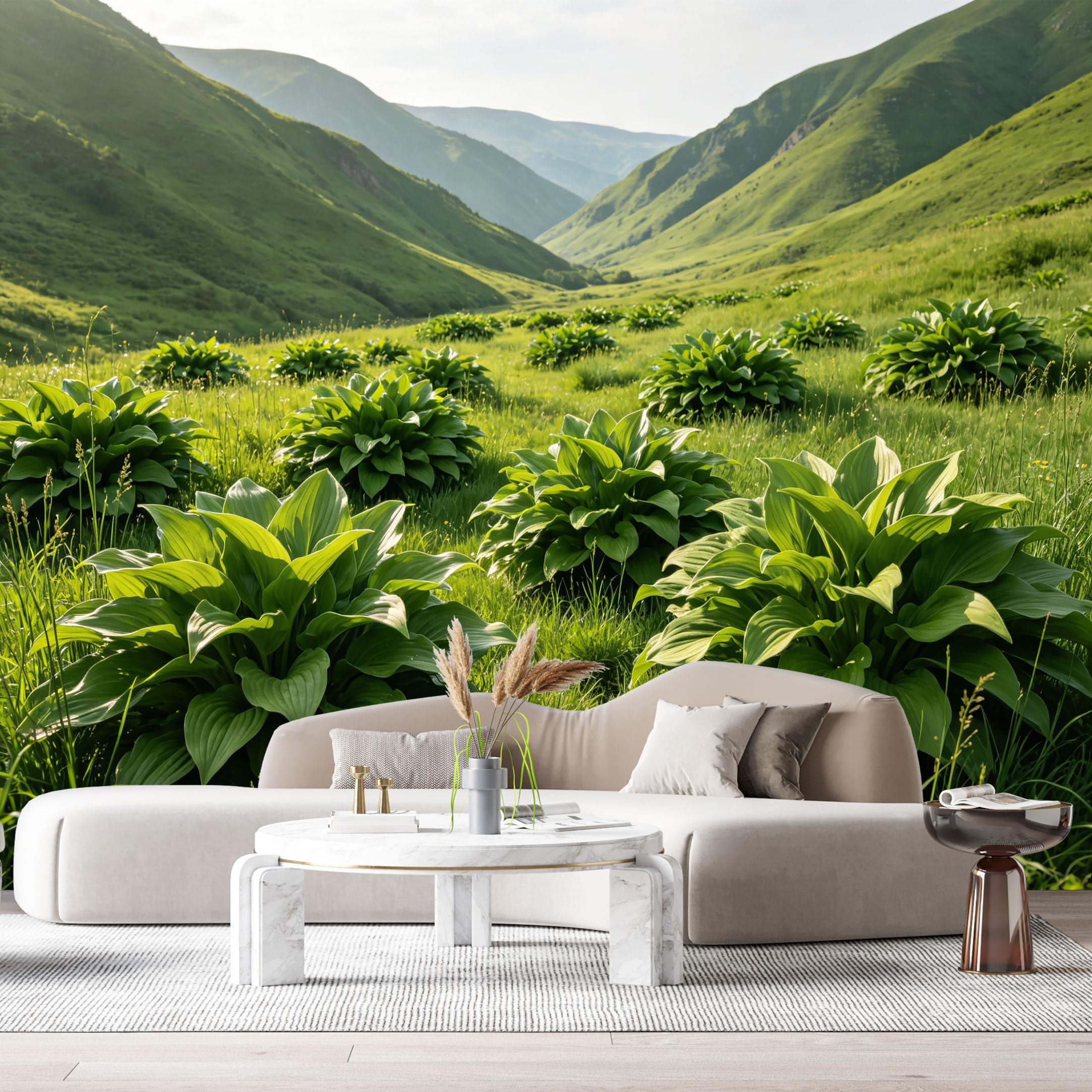Custom Size Wall Murals Green Valley Landscape Botanical Mountain Meadow SelfAdhesive Wall Fabric Removable Large Wallpaper for Photo Living Room
