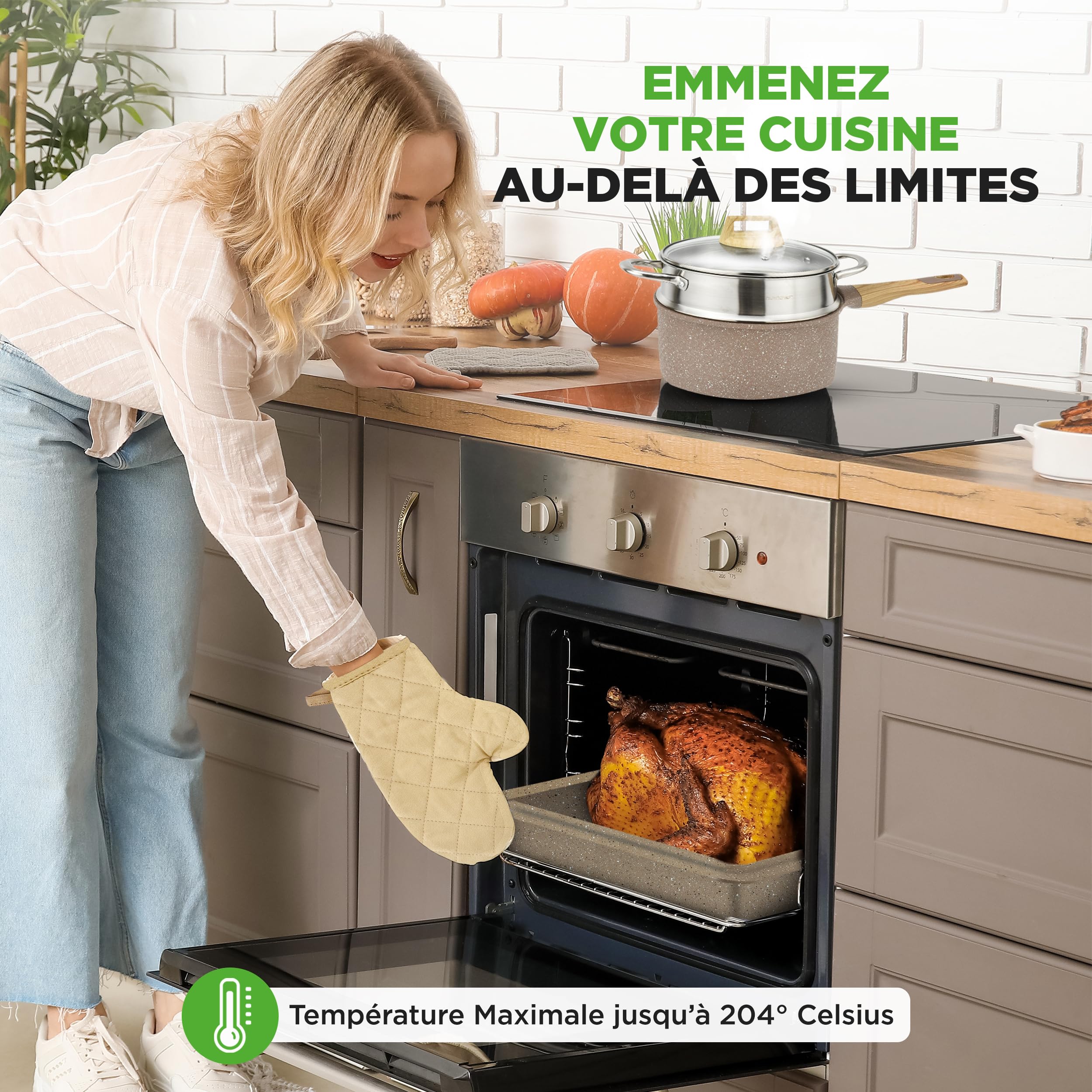 NutriChef Batterie de Cuisine 22 Pièces Marbre Marron – Casseroles et Poêles Antiadhésives, Compatible Induction, Ustensiles Résistants à la Chaleur – Collection Pro