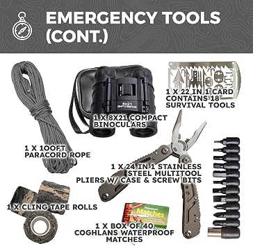 Pre-Packed Emergency Survival Kit/Bug Out Bag for 2 - Over 150 Total Pieces of Disaster Preparedness Supplies for Hurricanes, Floods, Earth Quakes & Other Disasters