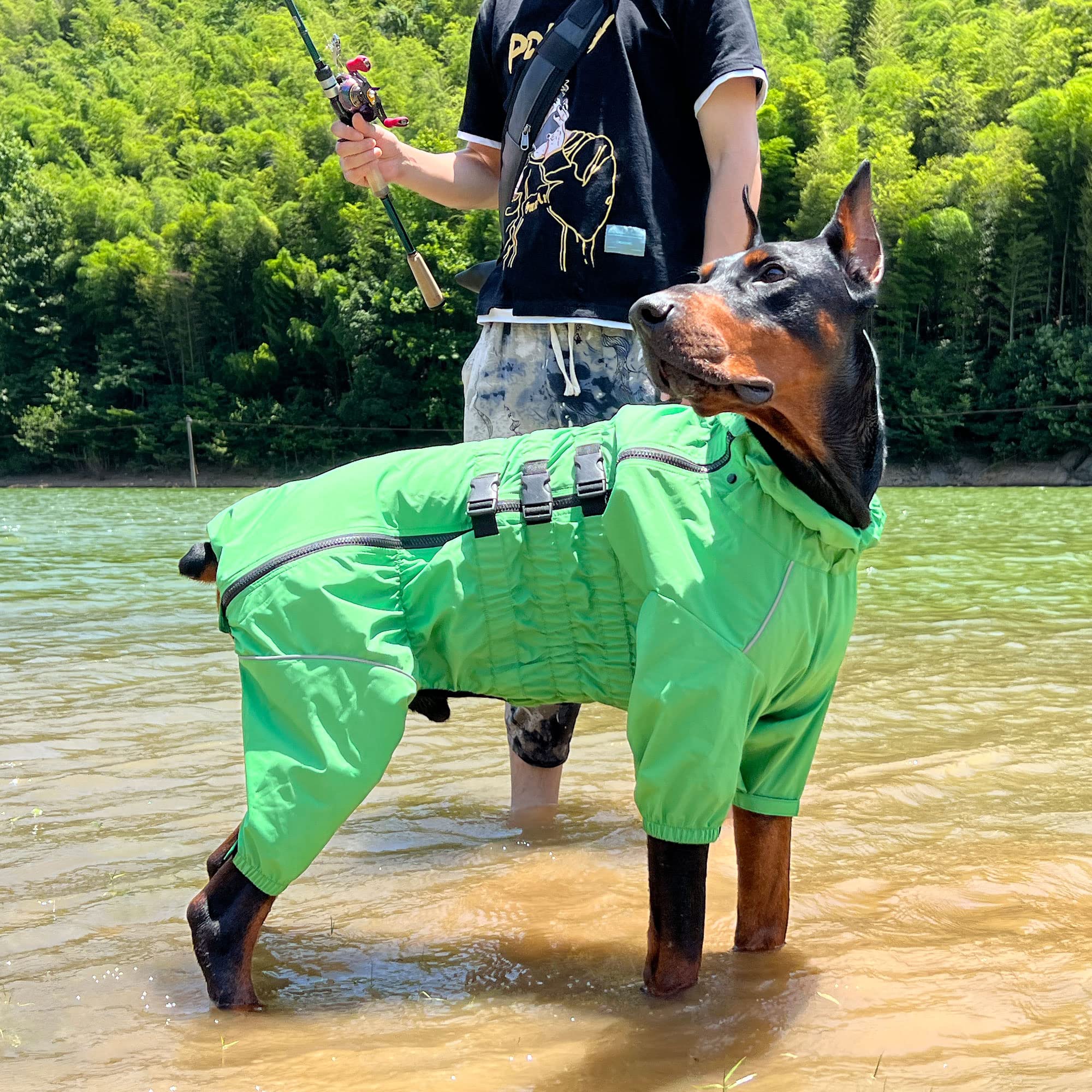 Chaqueta impermeable para perros, chaqueta impermeable ligera e impermeable reflectante de seguridad para perro, resistente al viento, chaleco para perros pequeños, medianos y grandes, verde, L