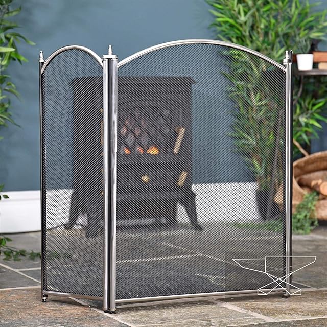 Hanbury Three Fold Black & Brushed Steel Fire Guard