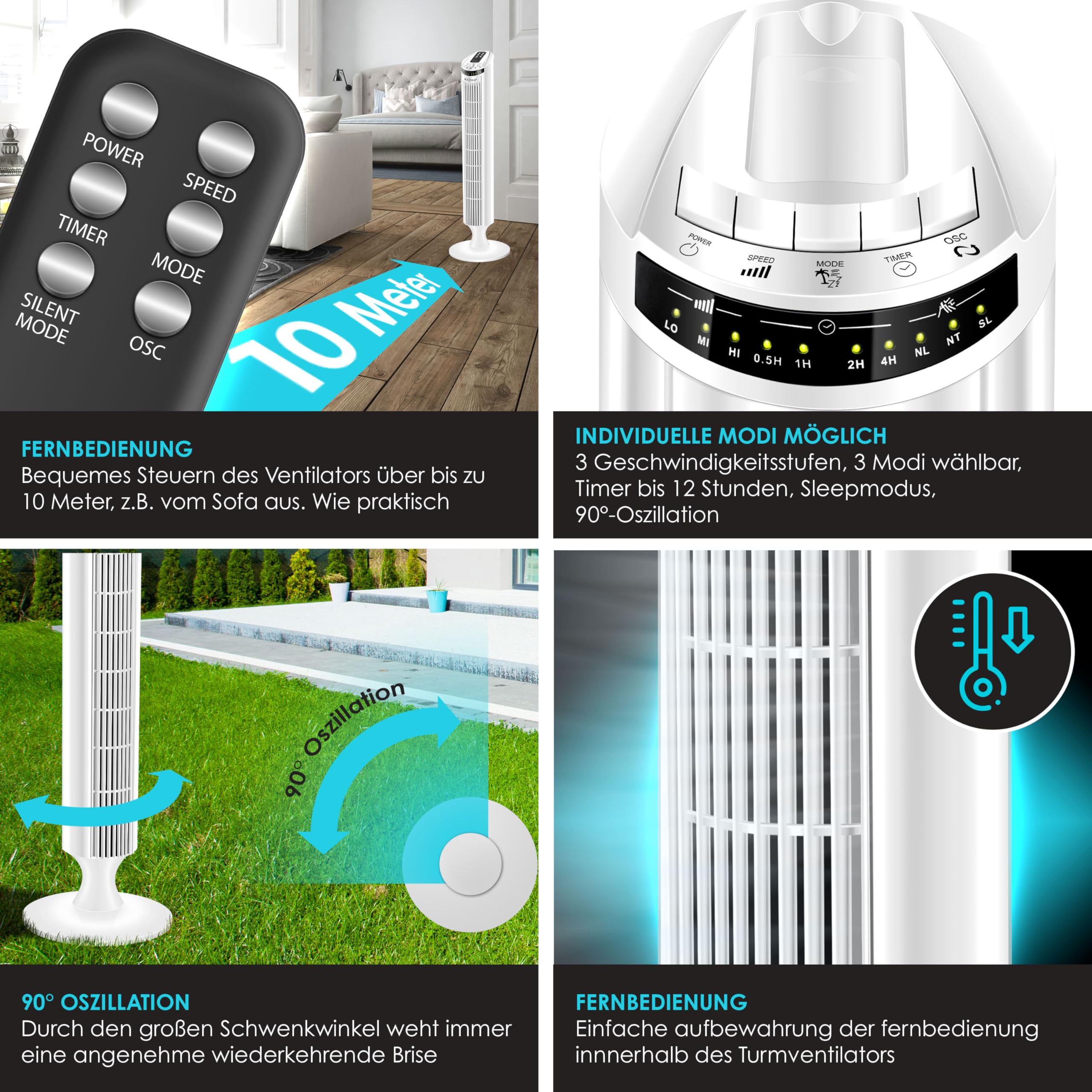 KESSER® Ventilatore a torre con TELECOMANDO - ventilatore a colonna con display a LED - ventilatore a piantana - climatizzatore