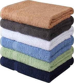 Towel and Linen Mart 100% Cotton 6-Pack Bath Towels - Quick Dry, Super Absorbent, Lightweight Soft 27x54 Multi-Color Set