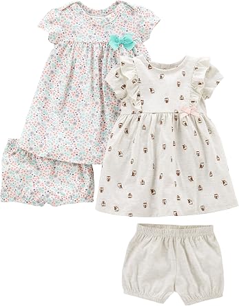 Simple Joys by Carter's Girls' Short-Sleeve and Sleeveless Dress Sets, Pack of 2, Ivory Owl/White Floral, 6-9 Months : Amazon.ae: Fashion