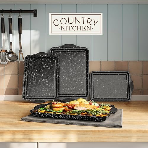 Miniatura 3 de Country Kitchen Juego de utensilios para hornear apilables antiadherentes, resistentes, duraderos, de fácil liberación, negro, 4 piezas