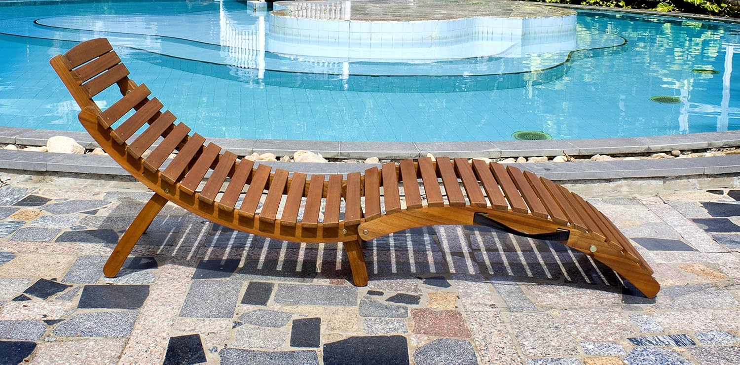 Foldable Curved Acacia Wood Outdoor Chaise Lounger