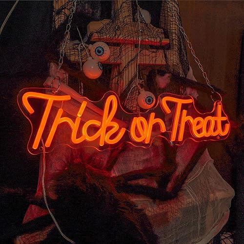 Miniatura 3 de Letrero de neón LED de Halloween con texto en inglés "Trick or Treat", para Halloween, fiesta, bar, dormitorio, habitación de niños, decoración de
