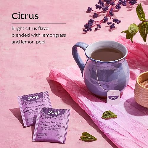 Miniatura 4 de Yogi Tea Elderberry Lemon Balm Immune & Stress Tea - 16 bolsas de té por paquete (6 paquetes) - Té orgánico de apoyo inmunológico - Incluye raíz de