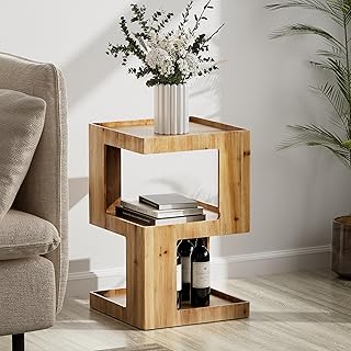 COZAYH Farmhouse Geometric Wood End Table, Distressed Accent Side Table ...