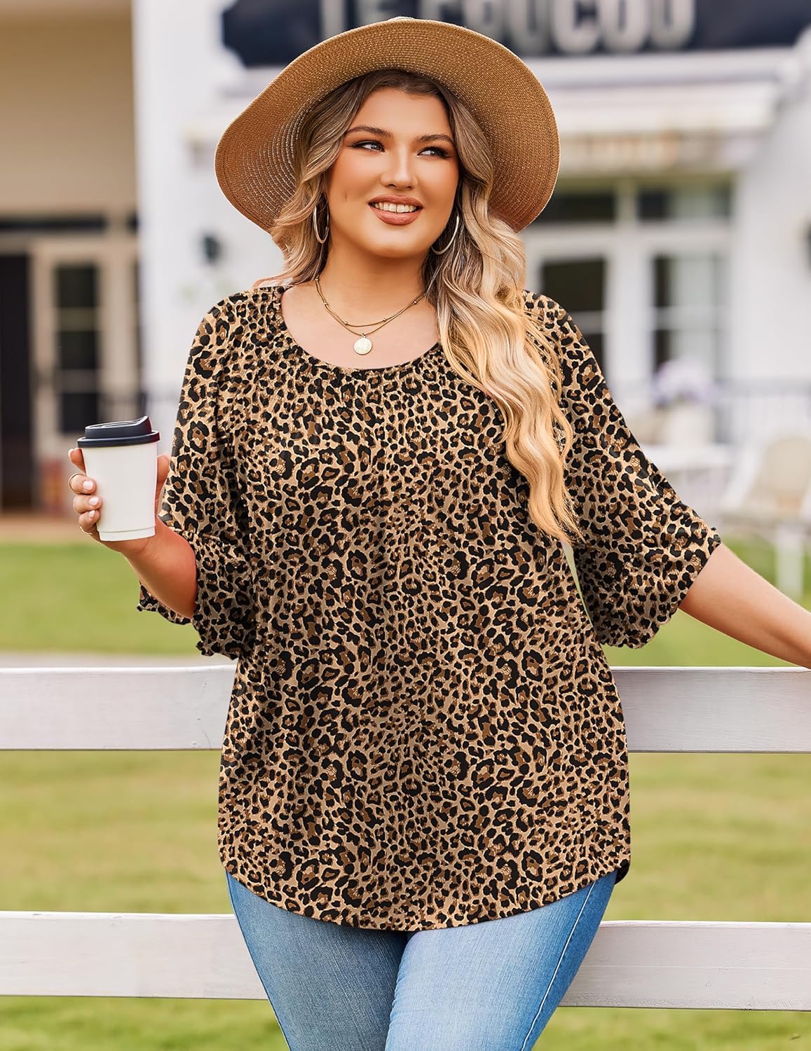IN'VOLAND Plus Size Tops for Women 3/4 Sleeve Shirts Dressy Casual Crew Neck Blouse Spring Summer Clothes - Image 3