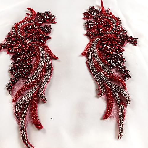 Miniatura 3 de Par de apliques de diamantes de imitación hechos a mano, apliques de cuentas para decoración de vestidos de novia, oro rosa, rosa, plata, rojonegro,