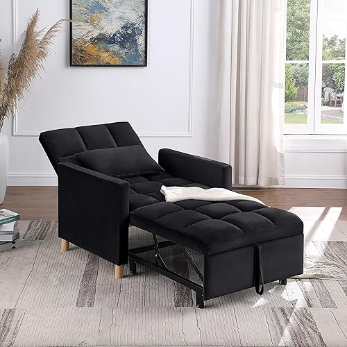 Miniatura 3 de Sofá cama convertible 3 en 1, silla reclinable de tela de terciopelo para interiores con respaldo ajustable y almohada para adultos, sofá extraíble