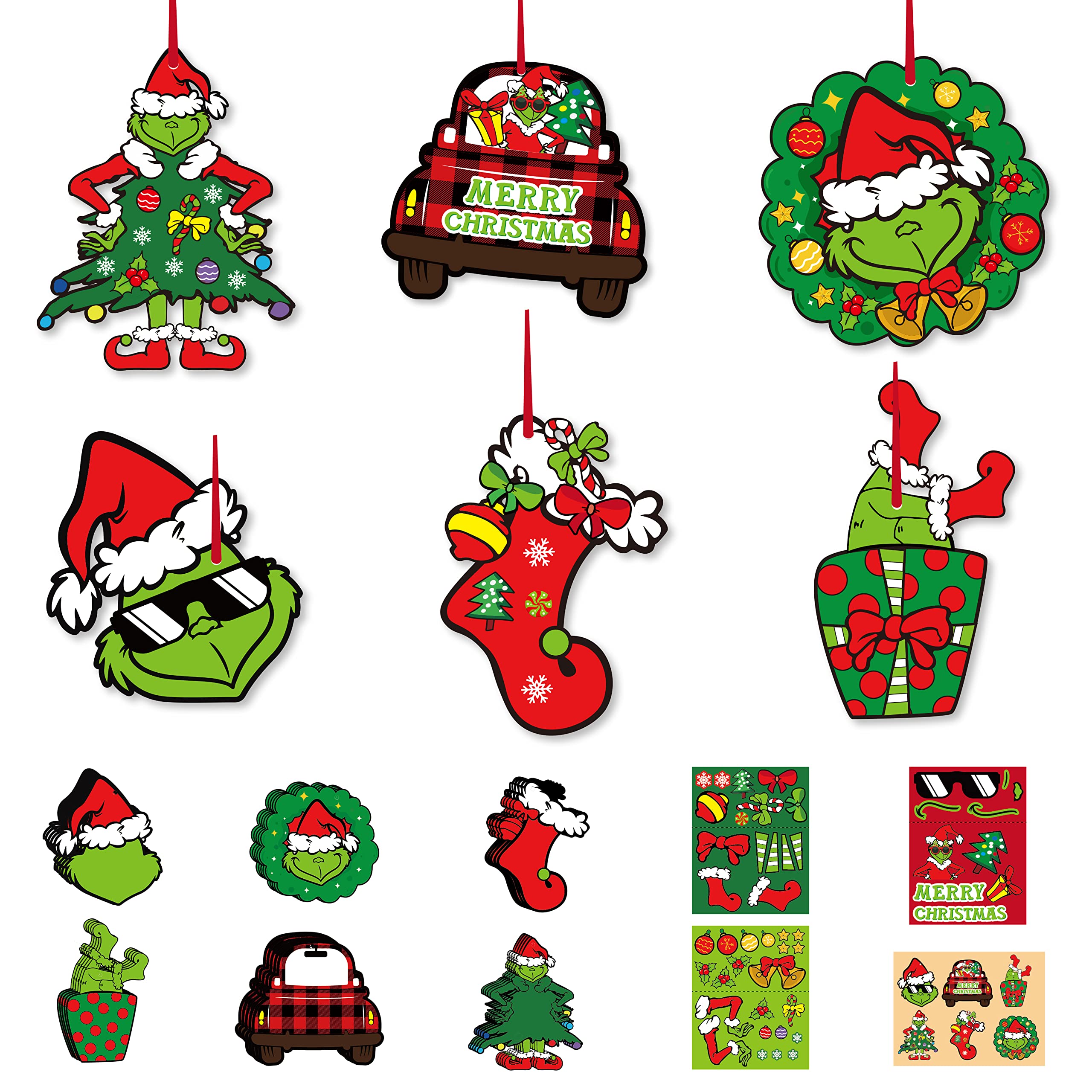 Aginc Berry 30pcs Christmas Furry Green Grinch Hanging Ornaments with Rope for Winter Christmas, Xmas Furry Green Monster Christmas Tree Decorations, Christmas Theme Party Craft Kit Supplies for Kids