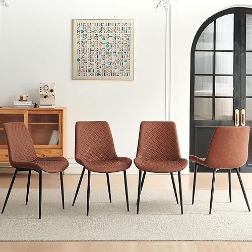 Juego de 4 sillas de comedor, modernas sillas de cocina y comedor, asiento acolchado tapizado de piel sintética y patas de metal resistentes, sillas