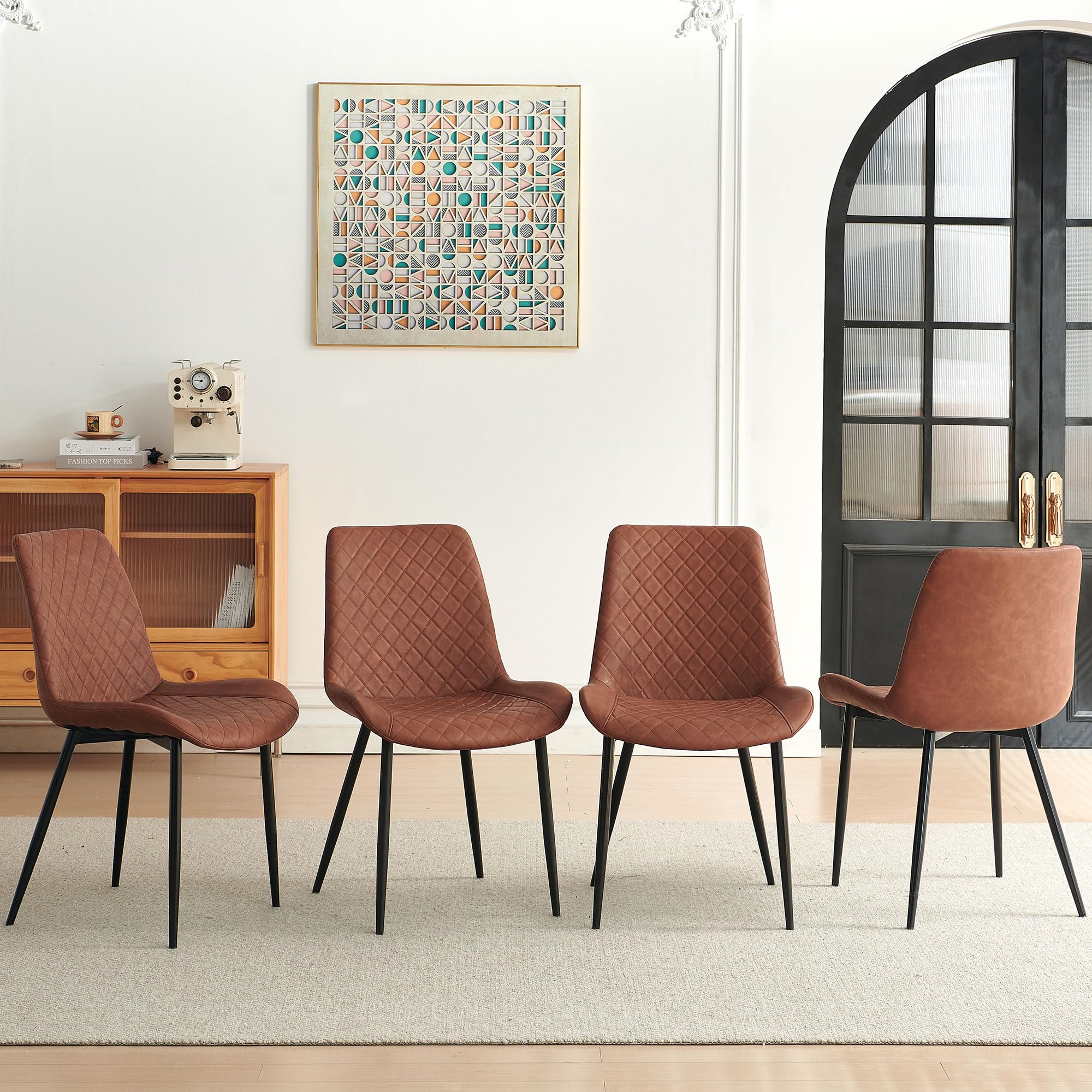Pandolfini Dining Chairs Set of 4, Modern Kitchen & Dining Room Chairs, Upholstered PU Leather Cushion Seat and Sturdy Metal Legs Reception Chairs for