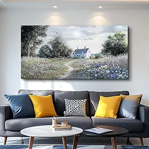KELIYUAN Wall Art For Living Room Large Wall Decor Canvas Painting Retro Pastoral Flower Sea Landscape Painting Farmhouse Office Bedroom Artwork Picture For Print For Home Decoration 24x48 Inches