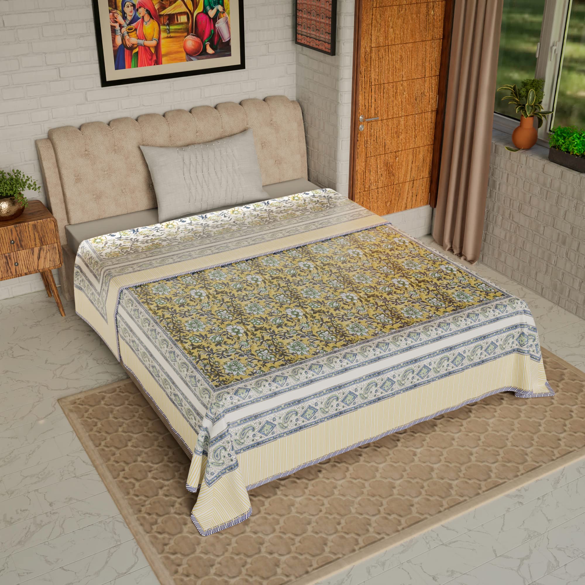 Amazon.com: Jaipur Dohar Reversible 100% Cotton Single Lightweight Blanket,  Indian Blanket, AC Blanket Throw, 60x90''' (Green Blue Yellow Floral) :  Home u0026 Kitchen