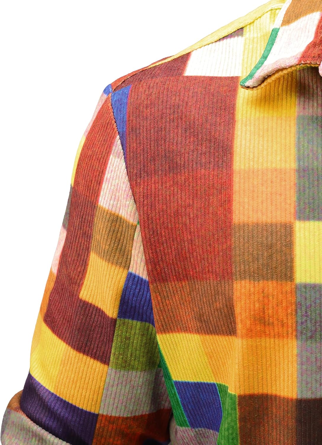 Mens Printed Corduroy Shirts Long Sleeve Button Down Lightweight Casual Shirt Vintage Transitional Shacket - Image 5