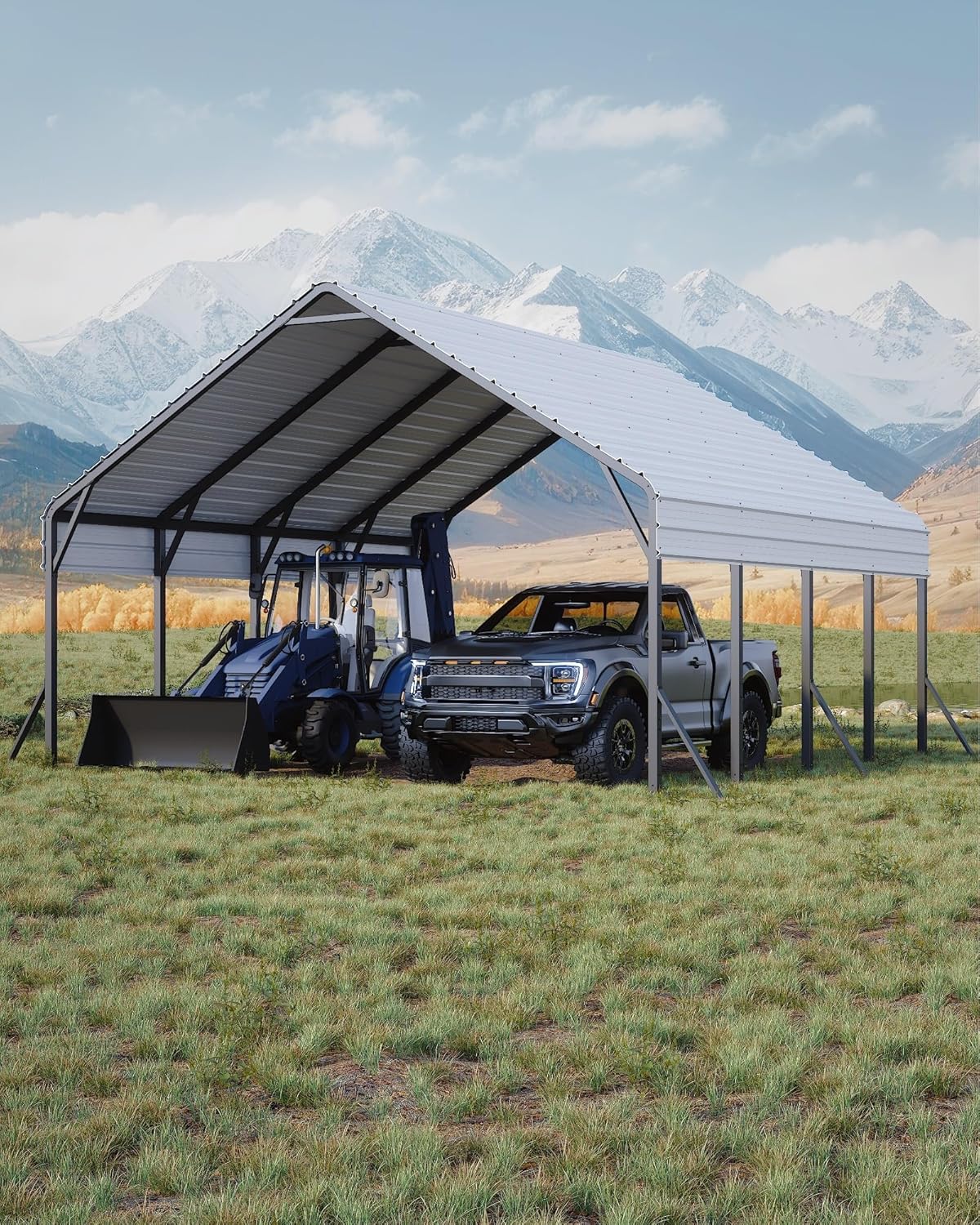 20x20x13 metal carport for 2 cars, reinforced frame