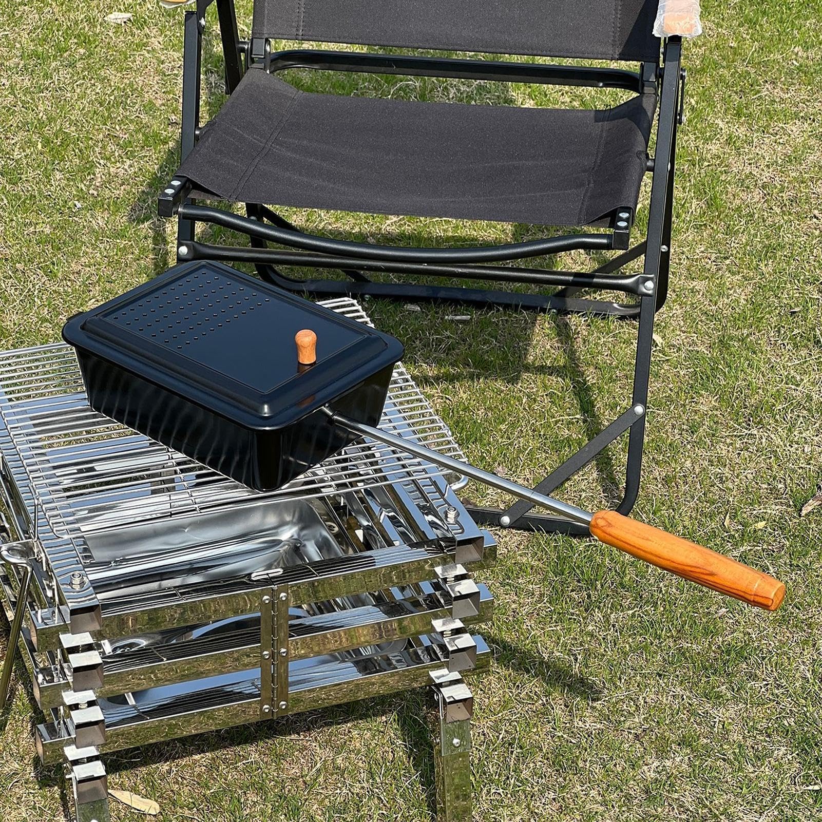 Camping-Popcornzubereiter Antihaftbeschichtetes Klappkochgeschirr | Tragbarer Popcorn-Maker mit langem Griff Für Picknick, Wandern, Reisen, Kochen, Outdoor-Grillen, Barbecue Und Nudeln