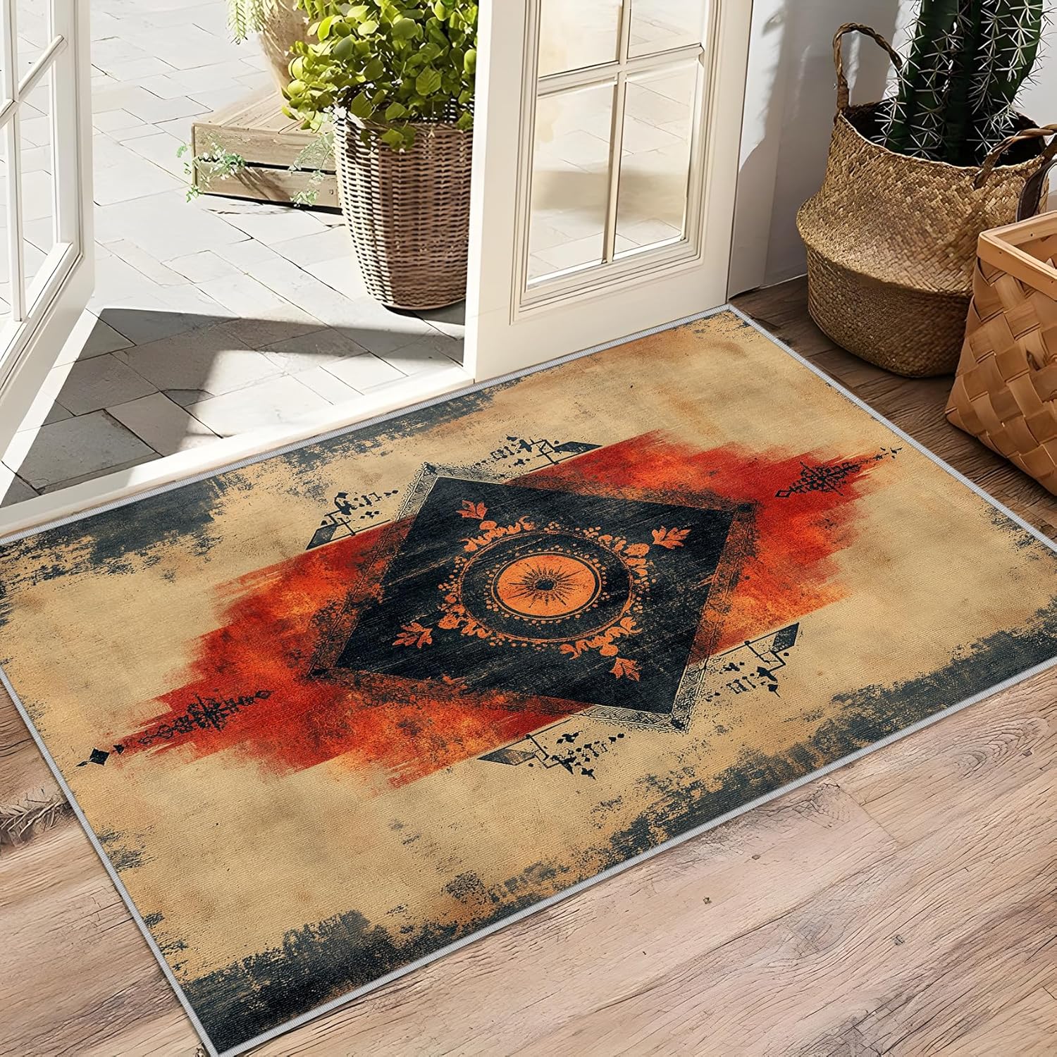 Southwestern Rugs for Living Room - Southwestern Rug, 2x3 Rug, Distressed Aztec Tribal Geometric Area Rug, Rustic Native American Door Mat, Washable & Non Slip Small Carpet, Home Decor