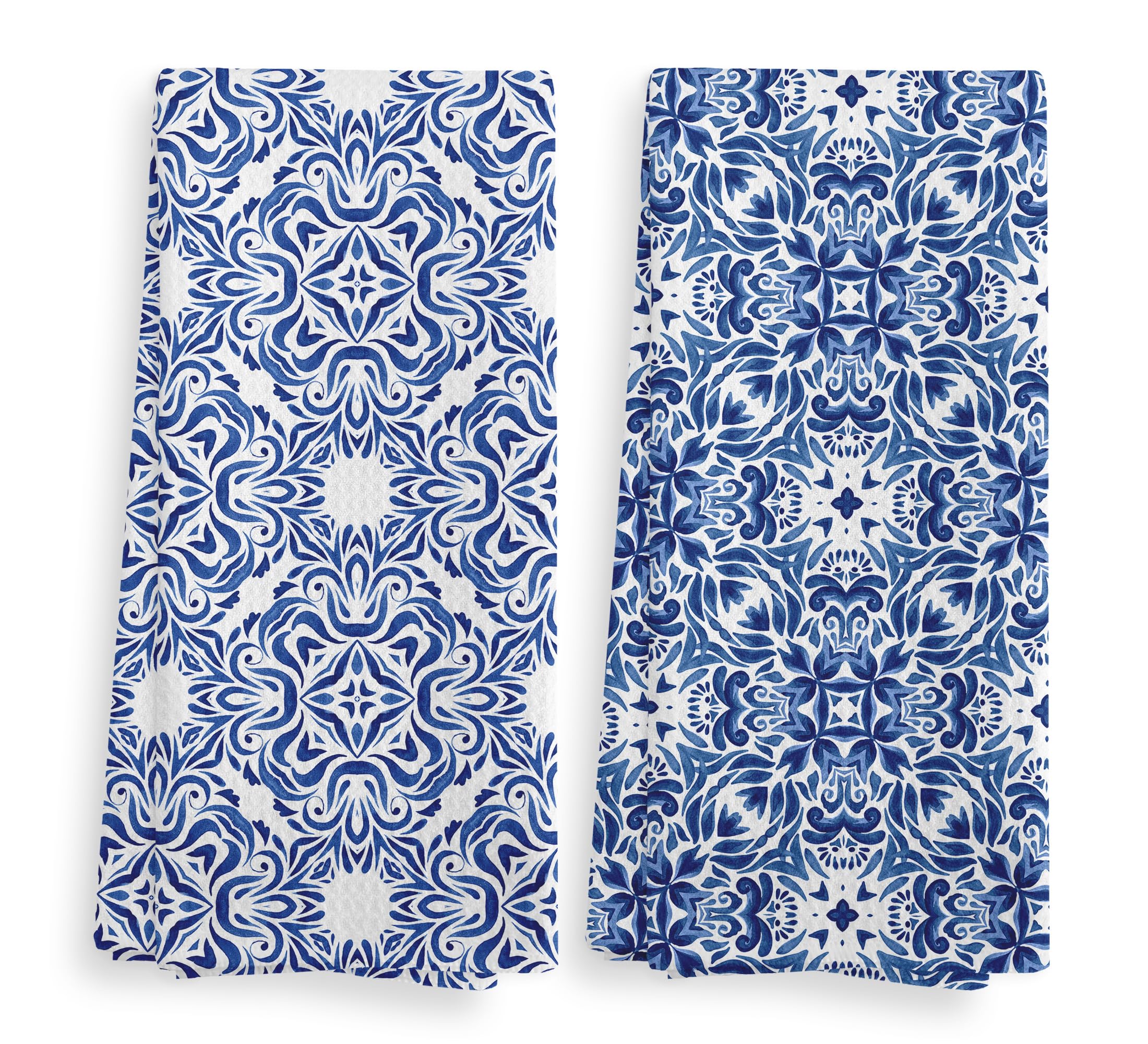 NOQL Blue Flowers Kitchen Towels - Floral Clouds Decorative Set With 2 - 16x24 Hand Towels for Home
