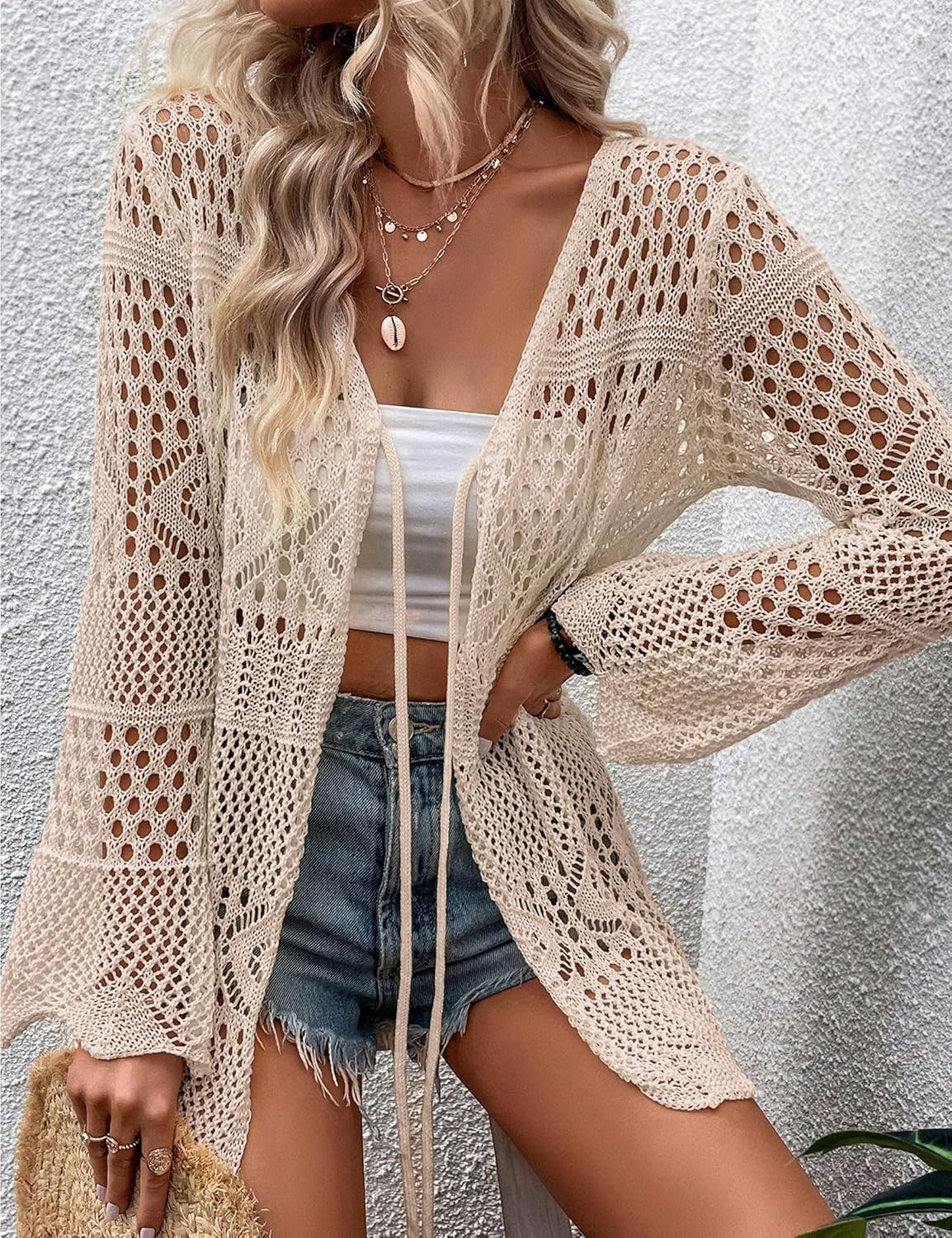 Women Crochet Cardigan Lightweight Tie Front Hollow Kenya Ubuy