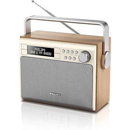 PHILIPS Audio R5505/10 Bluetooth Radio (Wooden Housing, DAB /FM Radio, 3-Inch Driver, Kitchen Timer, Mains Or Battery Operated), Brown/Grey, 20.7 L X 10.6 W X 14.1 H