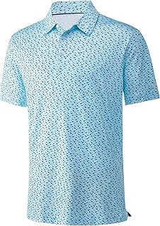 Mens Golf Shirt Short Sleeve Dry Fit Print Moisture Wicking Performance Patterns Collared Polo Shirt