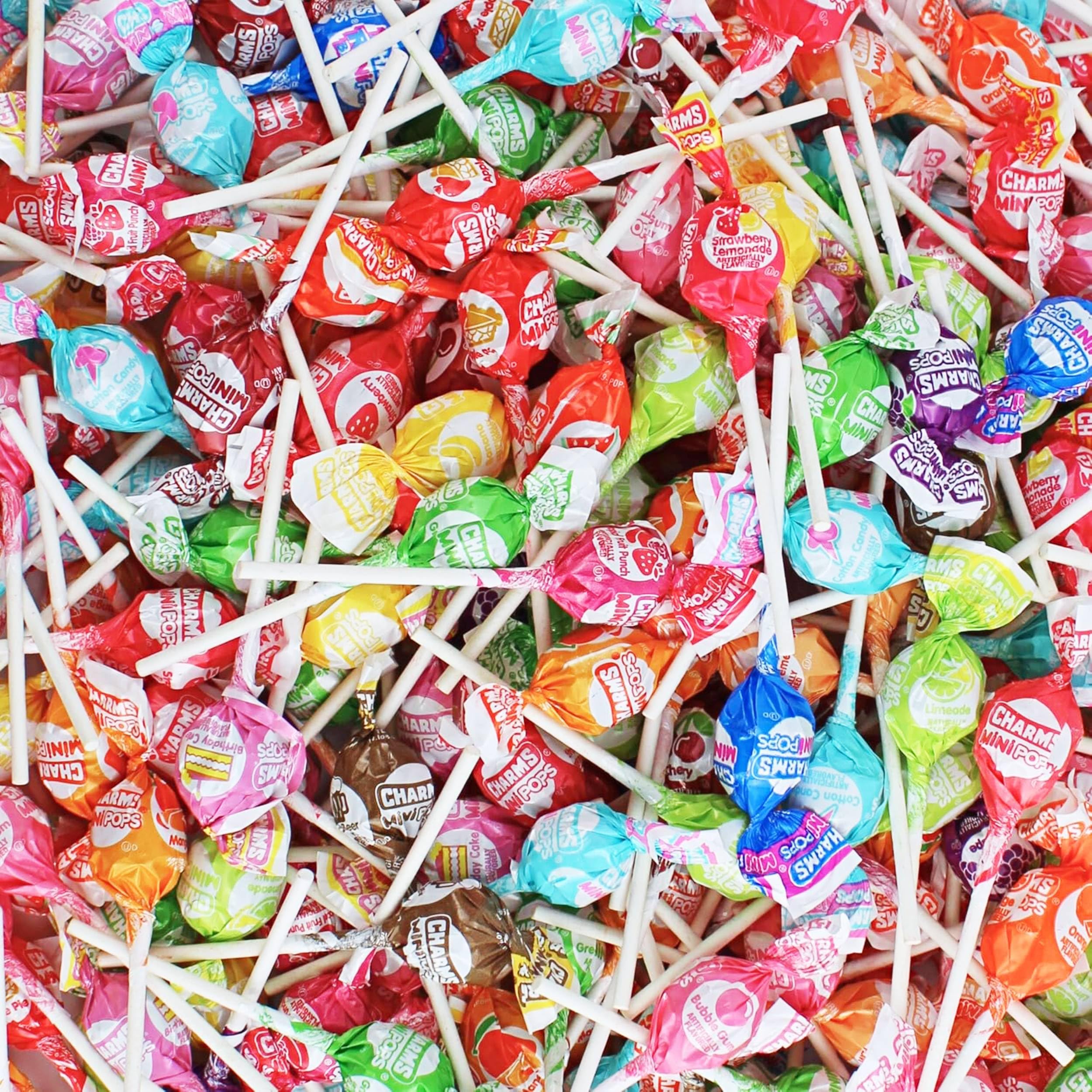 Assorted Mini Charms Pop Lollipops - Bulk Individually Wrapped Mini Pops - 18 Flavor Small Lollipop Charms, by Queen City Candy Cave (2 Pound)