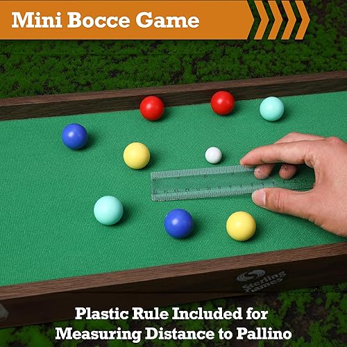 Miniatura 5 de Sterling Games Tabletop Bowling Combo Set, Wooden Arcade Board with Marbles and Pins, Indoor Table Top Game for Kids and Family