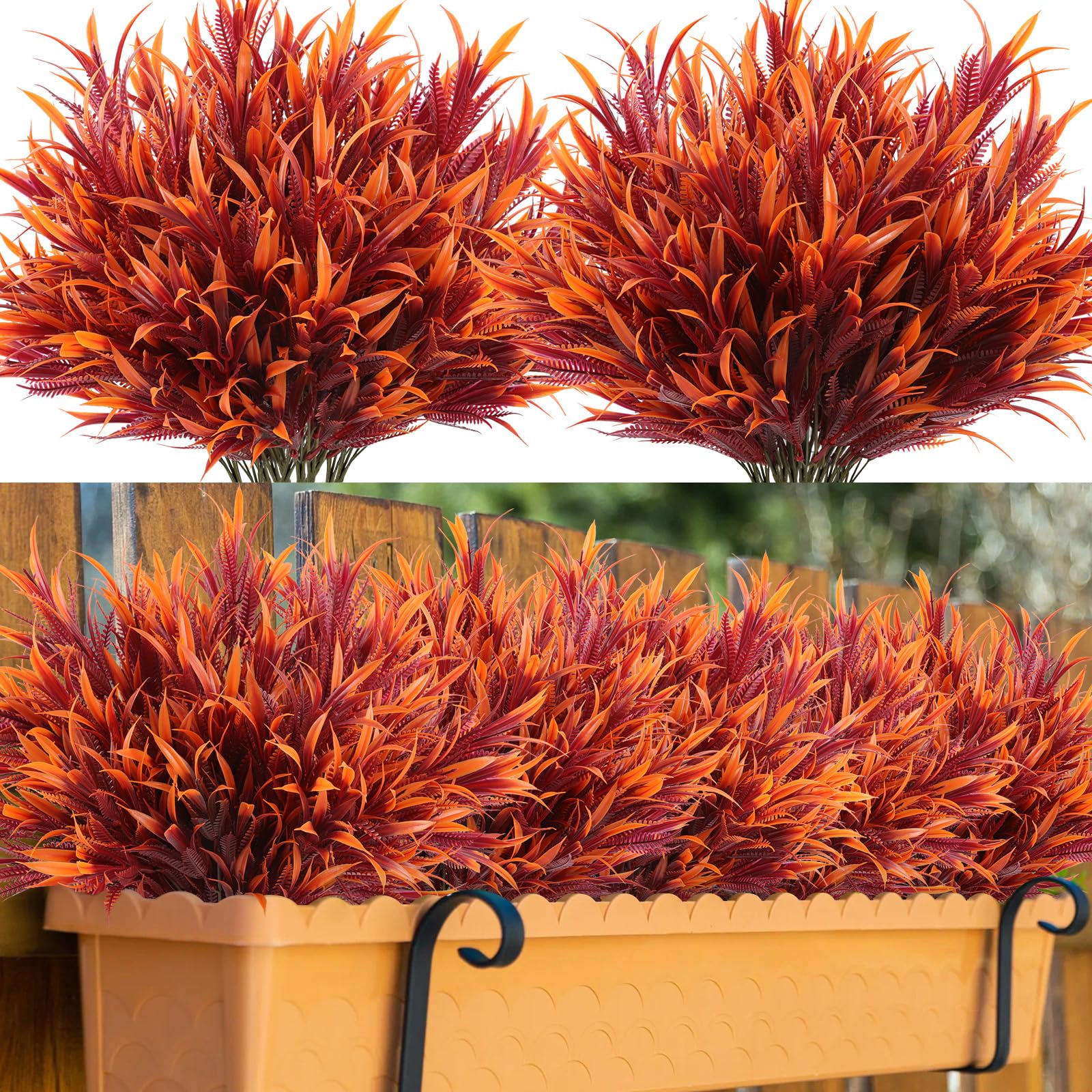N&T NIETING Fall Artificial Plants Outdoor, 8 Bundles Fake Ferns No Fade Faux Autumn Plants