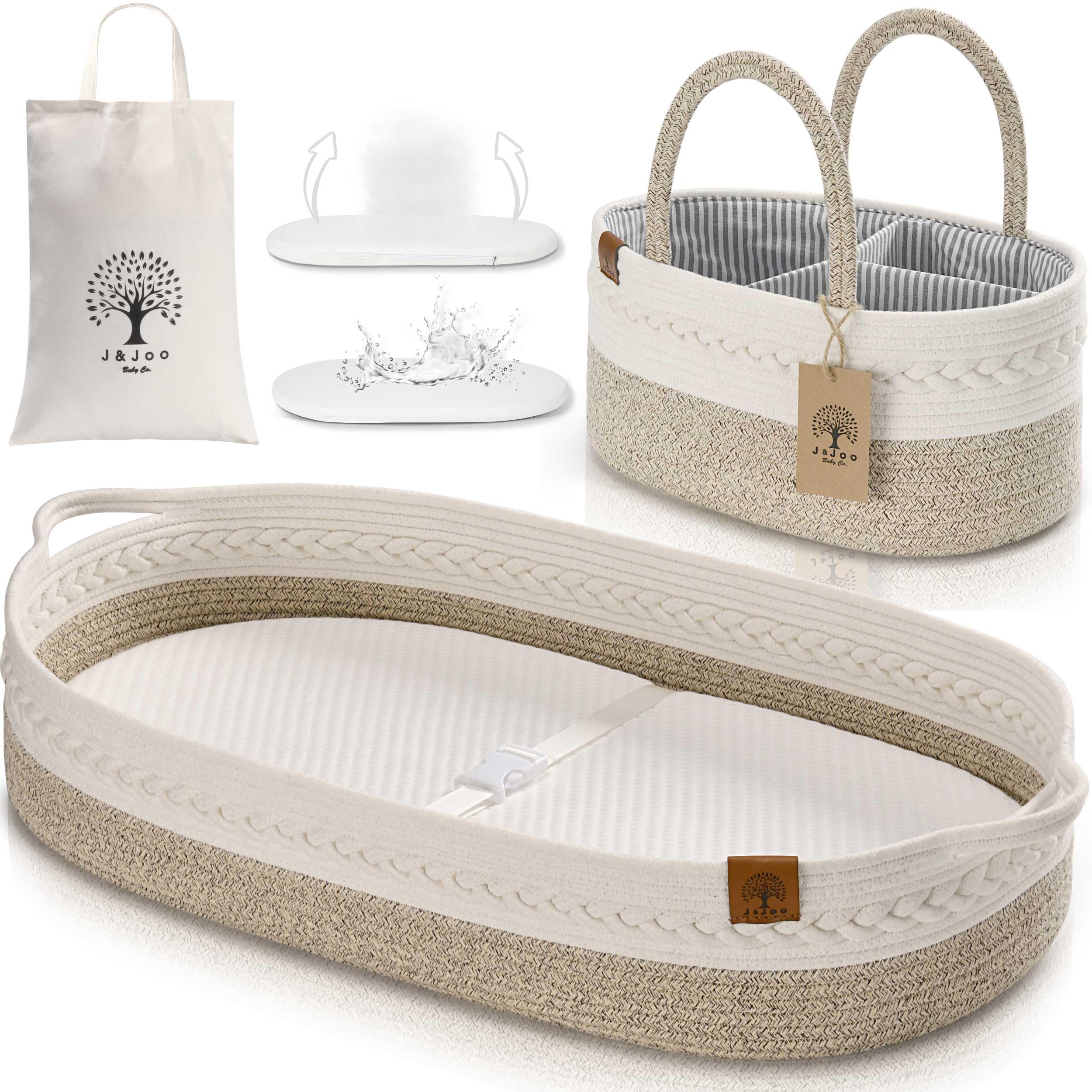 Baby Changing Basket Includes Diaper Caddy - Breathable & Waterproof Dual-Cover, Portable, Changing Pad for Dresser & Changing Table, Gift for Baby Shower, Cotton Rope Basket for Baby