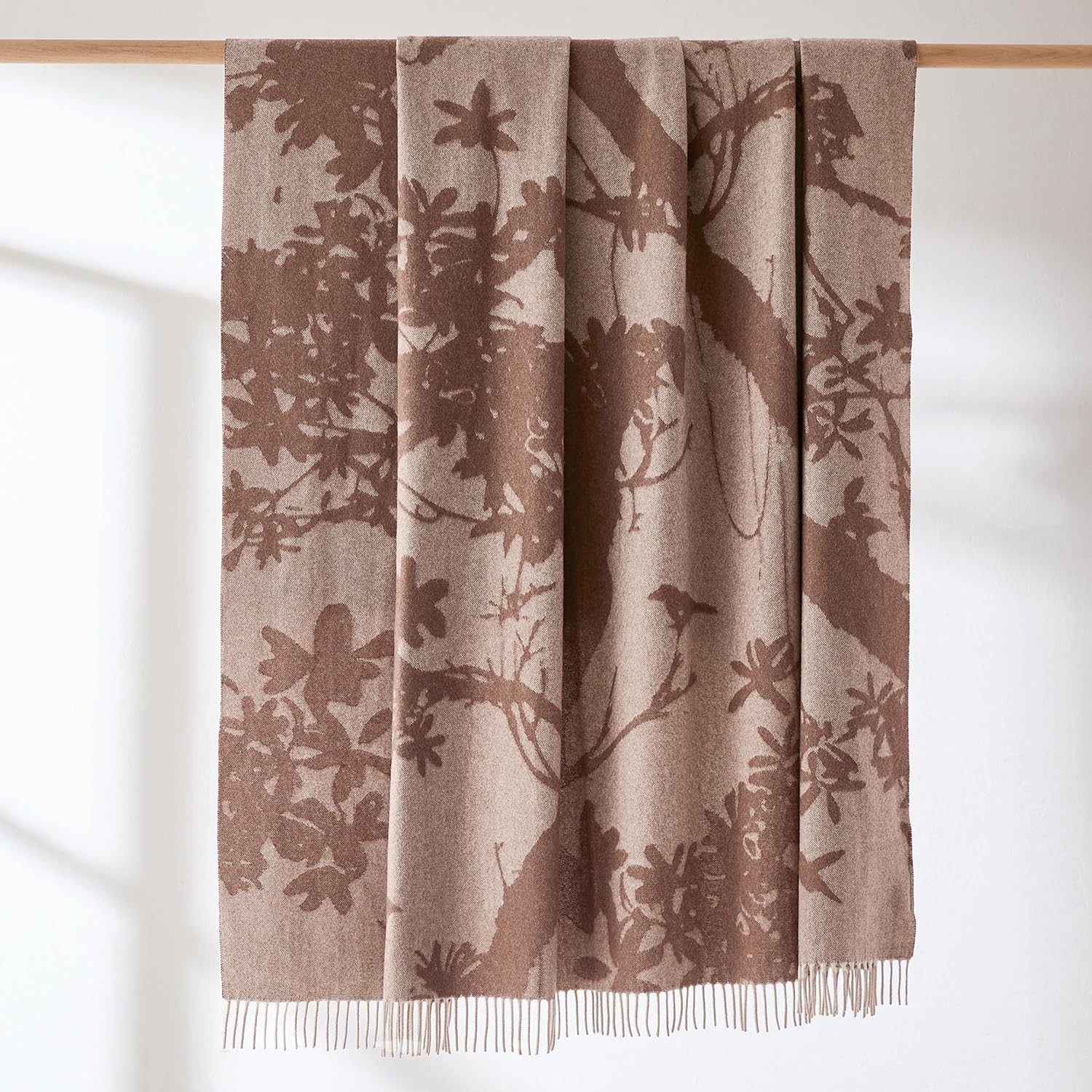 Lush Decor x Chuks Collins Sylvan Drift Throw Blanket Single 60" W x 70" L Brown - Cozy Wool Blanket - Botanical Throw - Super Soft Blanket for Bed, Couch, or Chair