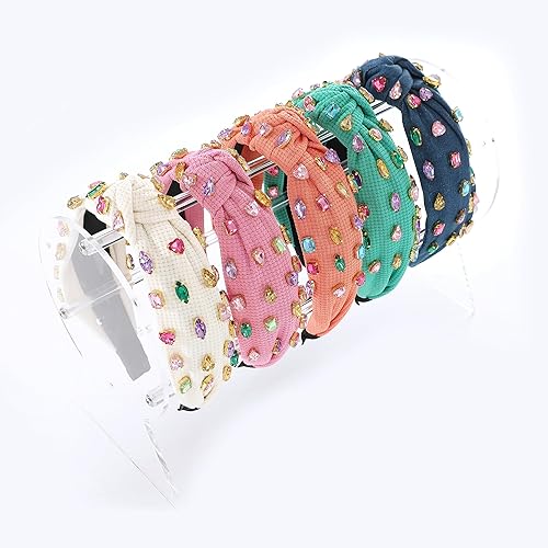 Miniatura 6 de Diadema anudada con joyas para mujeres y niñas, diadema de diamantes de imitación de cristal brillante, nudo superior ancho para mujer, diadema
