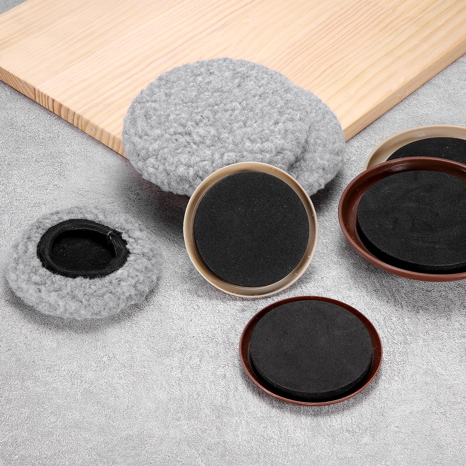 uxcell 4 Pcs Furniture Sliders, 3.5" Plastic Removable Reusable Round Sliding Pads, Dual-Purpose Chair Glides with Hardwood Sock for Carpeted Tile Vinyl Hardwood Floor, Beige