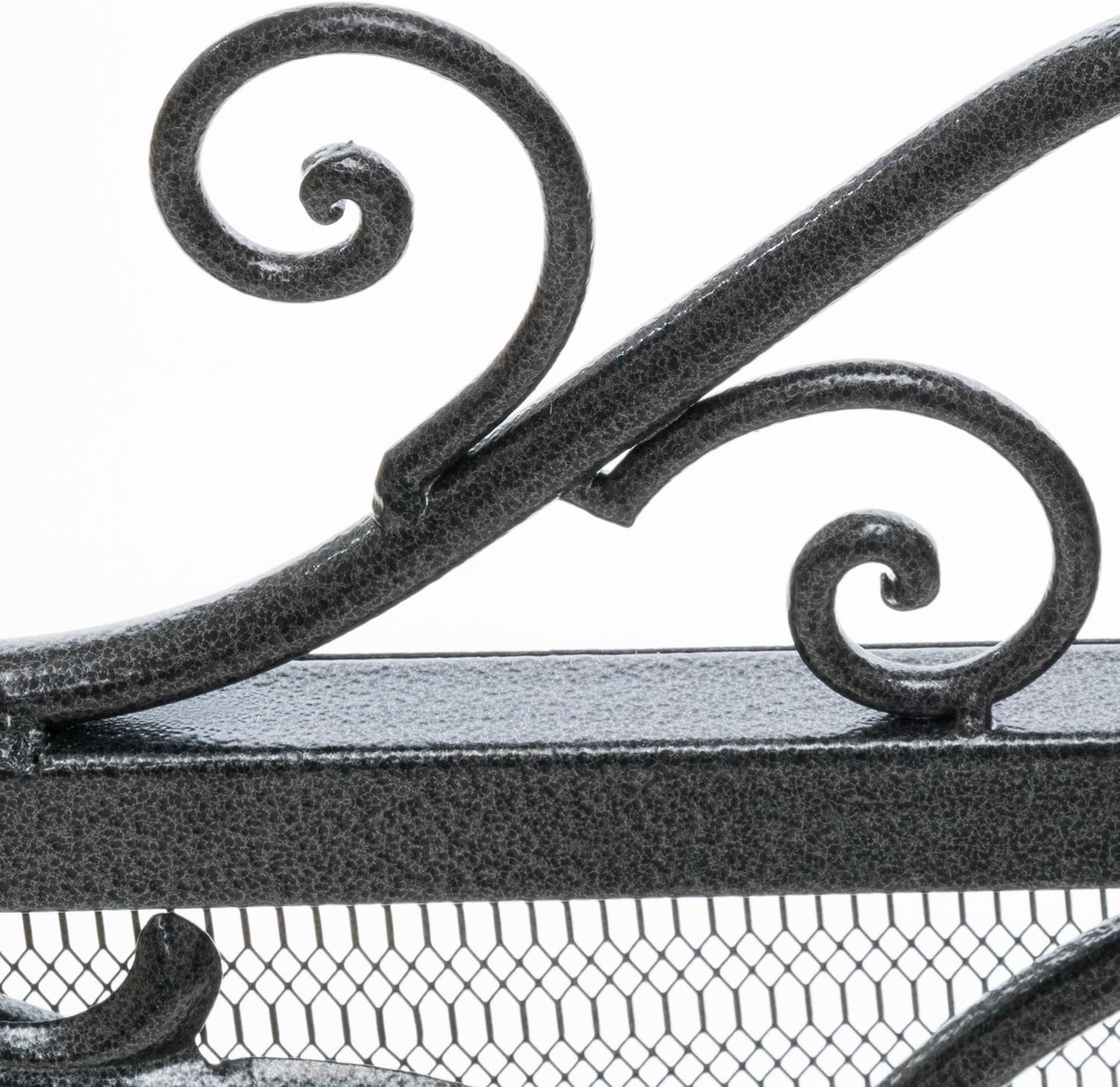 Flat Panel Fireplace Screen Wrought Iron Spark Guard Fireplace Screen Fire Pace Cover for The Living Room, Bedroom Décor, 44.75 x 35.5in, Black+Silver